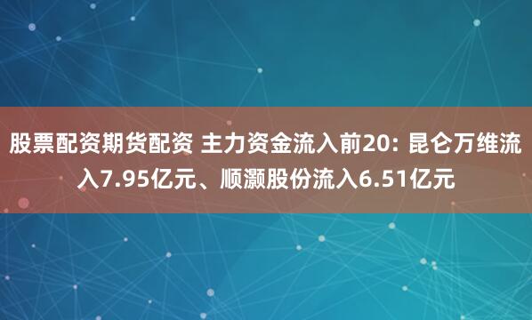 股票配资期货配资 主力资金流入前20: 昆仑万维流入7.95亿元、顺灏股份流入6.51亿元